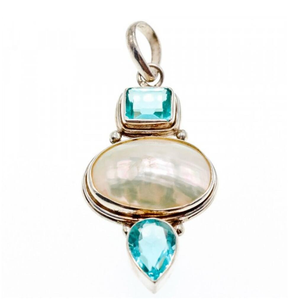 925 Sterling Silver Mother OF Pearl & Topaz Pendant